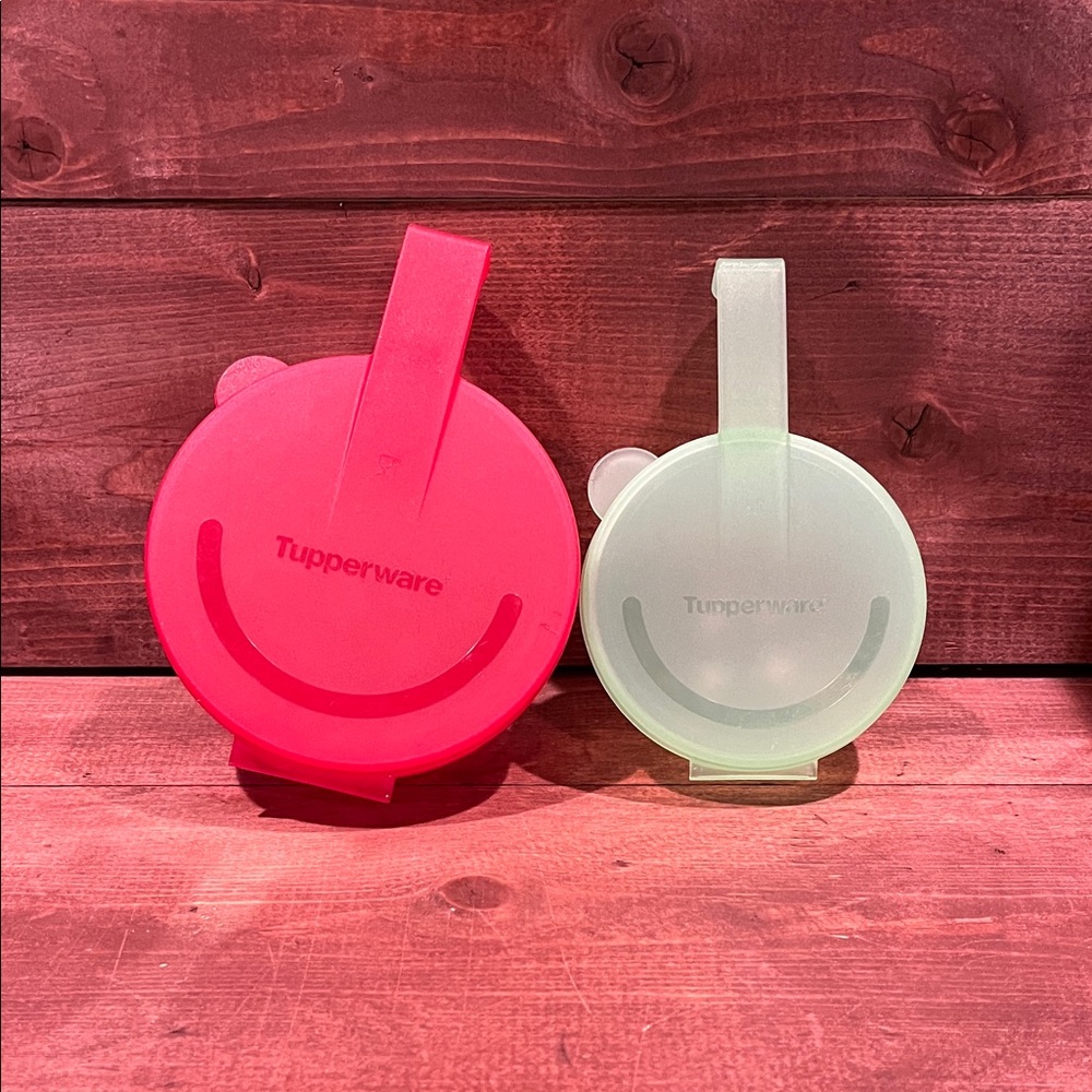 Tupperware Bright Red and Light Green tomatoe and onion fridge holders
